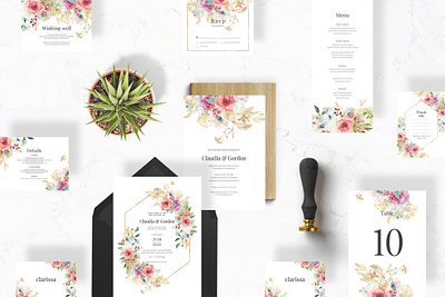 Watercolor Flowers Wedding Suite anniversary bride cute design diy feminine floral flowers greetingcards groom invitation invitations invite leaf minimal smooth watercolor wedding card wedding invitation wedding invite