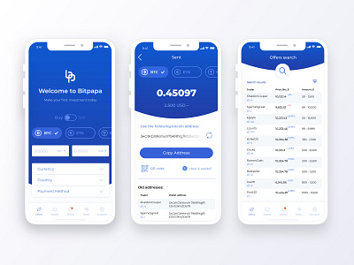 Multi Cryptocurrency App - Bitpapa app application bitcoin bitpapa crypto crypto wallet cryptocurrency dashboard ios mobile mobileapp qrcode search search bar send trade trading transaction wallet