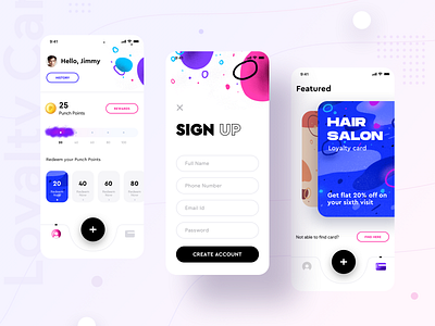 Loyalty cards collection product {Punch app} advertisement app bonus cards create account design gift illustration login logo loyalty loyalty card neel prakhar reward sharma signup ui user ux