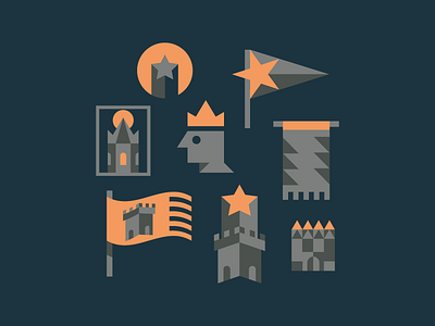 King & Castle 2d badge brand brand identity castle crown dribbble flag flag logo flat icon illustration king kingdom knight mark medieval star vector