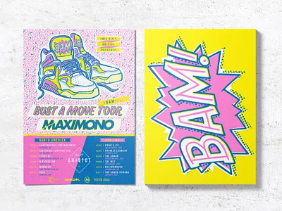 Maxi Mono - Bust A Move EP + tour design handdrawn illustration typography