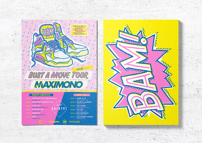 Maxi Mono - Bust A Move EP + tour design handdrawn illustration typography