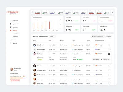 Finances for YogaPlanner clients crm customers dashboad dashboard dashboard app dashboard design dashboard ui erp figma finances management management system payments product product design statistics transactions ux