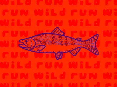 Run Wild badge branding branding design coho design fish illustration logo logo design nature rivers salmon wilderness