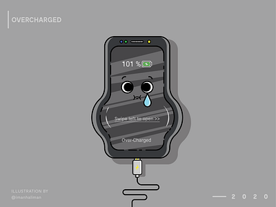 Over - Charged art artwork battery charge flat flatdesign gadget graphic graphicdesign illustration illustrator irony minimalist phone simpledesign simpleillustration smartphone tech ui vector