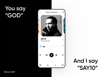 Music Player, Daily UI 009 app app design black black and white dailyui design illustration marilynmanson music music app musicplayer typography ui uidesign uiux ux uxdesign white