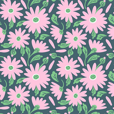 Vector seamless pattern of summer light pink blossoms and leaves blossom chamomile fabric fashion flat leaves seamless pattern seamlesspattern shapes summer surface surface design surface pattern textile texture vector vector flowers wallpaper wrapping paper