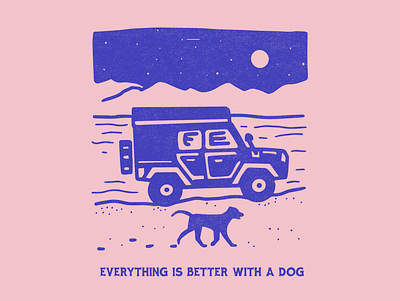 Jeep and dog adventure 4x4 animals beach dog driving illustration jeep labrador retriever merch design mountain lake mountains overland overlander pup roadtrip rubicon t shirt travel truck