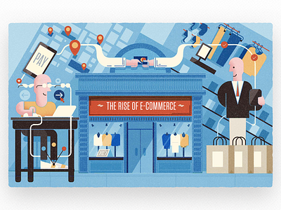 E-commerce Editorial Illustration e commerce ecommerce editorial illustration mid century mid century screenprint