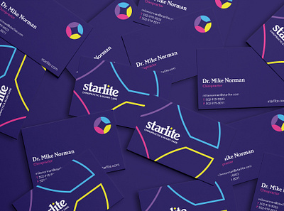 Starlite Chiropractic Business Cards brand identity branding business cards chiropractic injury care color graphic design stationery