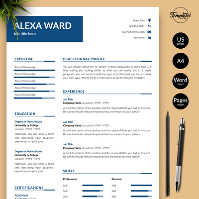 Simple Resume for Word & Pages “Alexa Ward” basic resume clean cv clean resume cover letter template creative resume cv design cv template executive resume manager resume modern resume professional cv professional resume references letter resume design resume for pages resume for word resume template simple cv simple design simple resume
