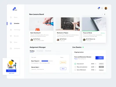 Dasboard design for students lessons dashboard dashboard ui design educational ui ux