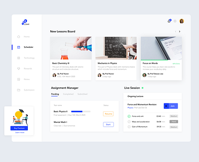 Dasboard design for students lessons dashboard dashboard ui design educational ui ux
