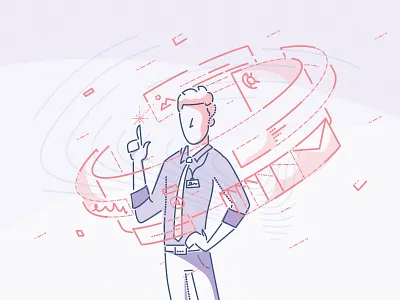 Digital selection brand character colour and lines finance flow illustration minimal pharma technology thumbprint ui