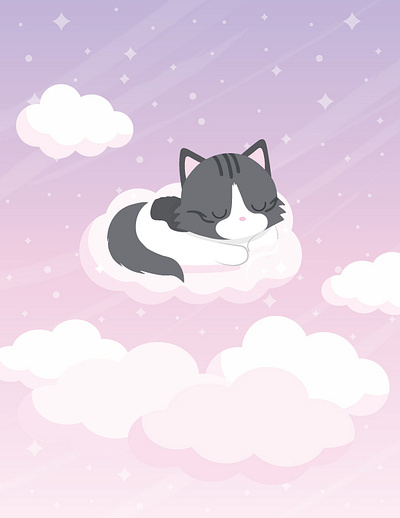 Dreamy Kitty cat character design clouds cute cute animal kawaii portrait ragdoll sleepy cat vector vectorart