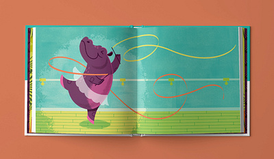 Hip Hooray, Hippo! Ballet Spread childrens book illustration vector