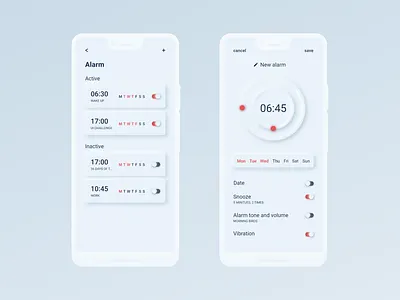 Daily UI 7 - Settings - Neumorphism Alarm alarm app clock design illustration minimal mobile neumorphism ui ux vector web
