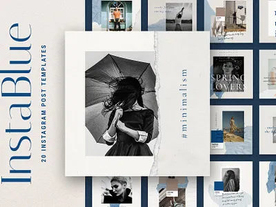 #InstaBlue - Minimal Instagram Posts creative market creativemarket elegant entrepreneur fashion influencer instagram instagram pack instagram stories instagram story instagram story template modern photographers products social media social pack story templates templates
