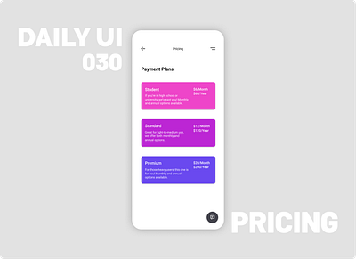 030_Pricing back button button color daily100challenge dailyui flat gradient ios ios app design menu mobile design payment options prices pricing