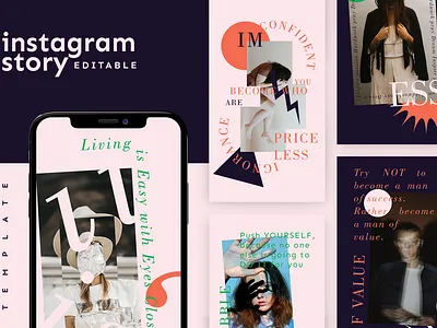 Instagram Stories Template abstract art branding brutalist design graphic elegant girl hypebeast illustration instagram instagram post instagram story instagram story template portfolio quotes red simple social media pack stories story