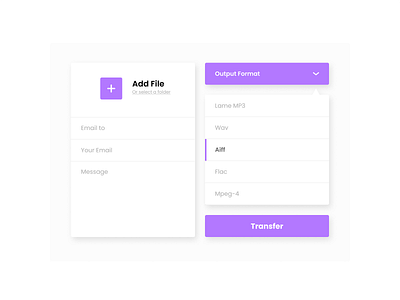 Daily UI Challenge Day 27: Dropdown aiff audio daily 100 challenge daily ui dailyui day27 dropdown email transfer figma file converter mp3 track transfer ui wav