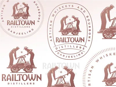 Railtown Identity branding classic custom distillery hand drawn handcar illustration logo old school partners retro vector vintage