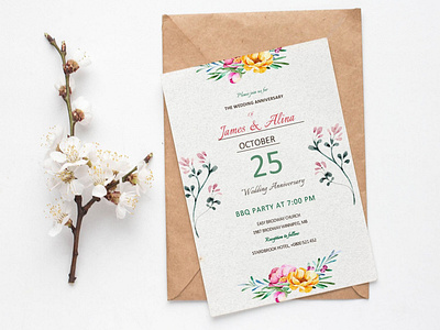 Free Simple Flower Wedding Invitation Template branding design freebie freebies wedding wedding card wedding invitation wedding invitations wedding invite