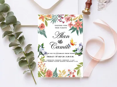 Free Floral Wedding Invitation Template branding freebie freebies wedding wedding card wedding invitation wedding invitations wedding invite