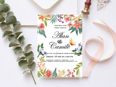 Free Floral Wedding Invitation Template branding freebie freebies wedding wedding card wedding invitation wedding invitations wedding invite