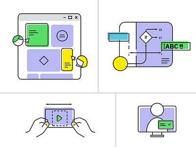 Illustrations collaboration diagram geometric illustration line machine ui web