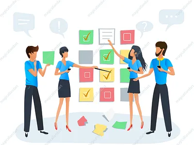 Team of business people agile board business flat flowchat magicallandart notes office people plan scrum solution sticky task team training vector woman workshop