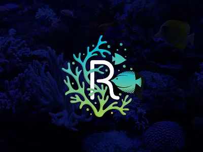 Reefinity 2 abstract animals aquarium coral coral reef fish illustration logo design modern monogram ocean saltwater sea water