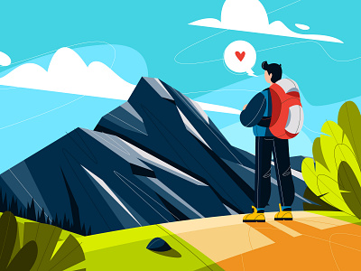 Hiking Lover adventure character flat hiking illustration mountain outdoor travel