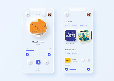 Daily UI #9 - Music Player blue blue and white dailyui dailyui 009 dailyuichallenge light minimalist mobile app mobile app design mobile design modernism music player neumorphic neumorphism skeuomorph app skeuomorphism streaming app ui ui mobile uidesign