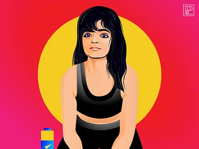 Fitness girl. colours design girl illustration india portrait red vector yellow