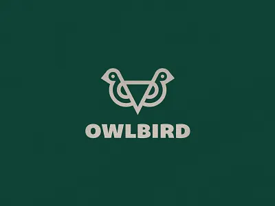 owlbird abstract animal bird branding clever eyes flat icon letter line logo mark minimal owl stroke vision