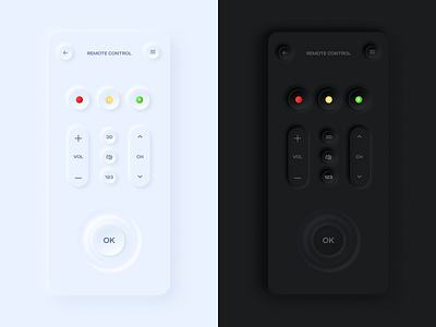 TV Remote Control UI app dark neumorphic neumorphism skeuomorphic skeuomorphism soft ui ux