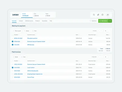 inFakt — invoicing and bookkeeping software redesign bookkeeping desktop finance invoicing product design redesign tables ui ux web web app
