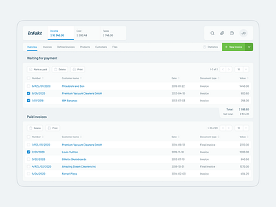 inFakt — invoicing and bookkeeping software redesign bookkeeping desktop finance invoicing product design redesign tables ui ux web web app