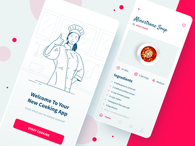 Cooking app app chef cook cooking design flat food food app illustration inspiration outline outlines pink recipe red sketch soup ui ux vector