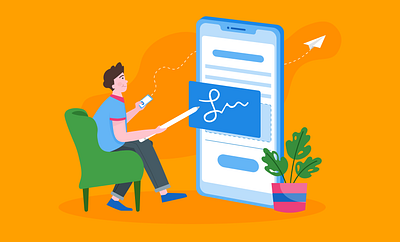 digital signature adobe banner design blog post digital signature e sign e signature flat illustration illustrator jotform orange