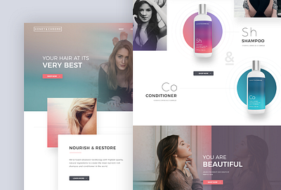 HairCare Website Design beauty design ecommerce gradient graphic design haircare hue shopaholic shopify shopping typography ui web web design webdesign webshop