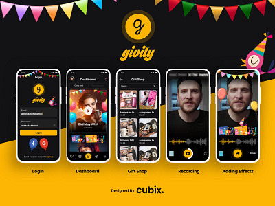 Givity App Theme app app design application birthday dark dark app dark ui design dribbble event app ios ui