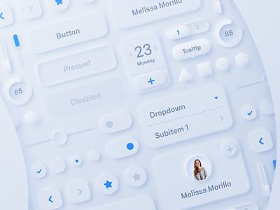 Neumorphic UI Kit 3d avatar blue dropdown dropdown ui elements graph mobile mobile ui neumorphic neumorphism pie profile radio shadow skeuomorph slider tooltip ux web