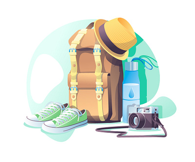 travel2 adventure art backpack blue bottle camera city guide flatdesign fotocam hathaway illustration keds objects travel vacation vector art walk