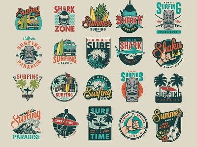 Surfing vector logo adobe illustrator colorful hawaii logo logo design shark summer summertime surfing surfing design vector vector design vector illustration vector logo