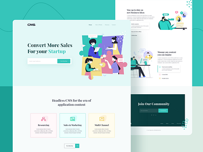 CMS landing page exploration business clean cms community crs design icongraphy idea illustration interface management marketing minimal startup trend2020 uidesign uiux ux visual design webdesign