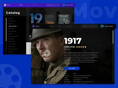 Online streaming service Movie 1917 catalog color composition design film interface kino minimal star trailer typorgraphy ui watch webdesign