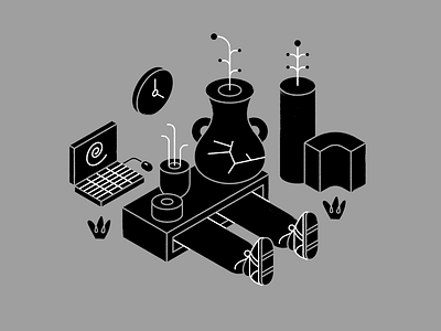 Digital Detox computer detox editorial furniture isometric plant sneakers spot illustration tech technology