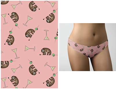 Slothtini Bikini Underwear Design animal animal print apparel design fashion design illustration martini sloth sloth illustration textile print underwear womens